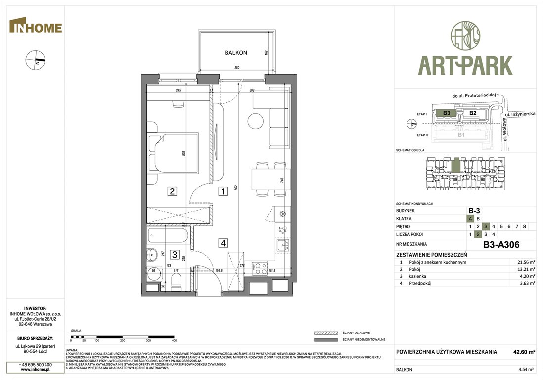 Nowe mieszkanie dwupokojowe ArtPark Łódź, Polesie, Wołowa 4A  43m2 Foto 1
