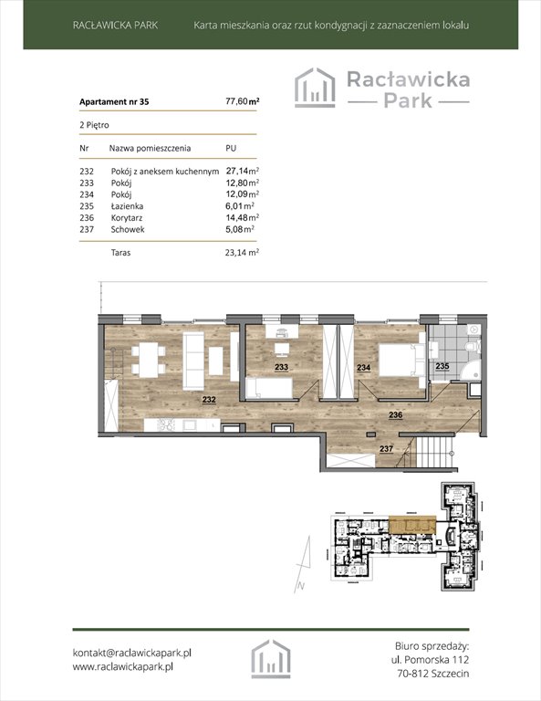 Nowe mieszkanie trzypokojowe Racławicka Park Szczecin, DĄBIE, Racławicka 1  78m2 Foto 1