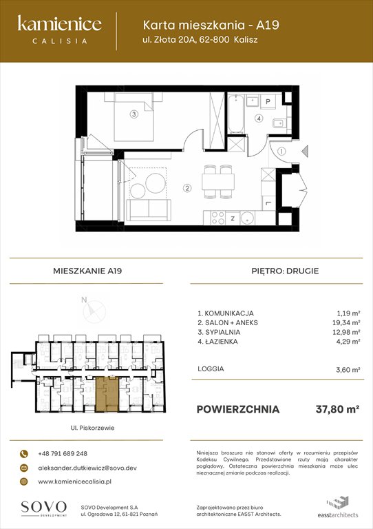 Nowe mieszkanie dwupokojowe Kamienice Calisia Kalisz, UL. ZŁOTA 20 A  38m2 Foto 1