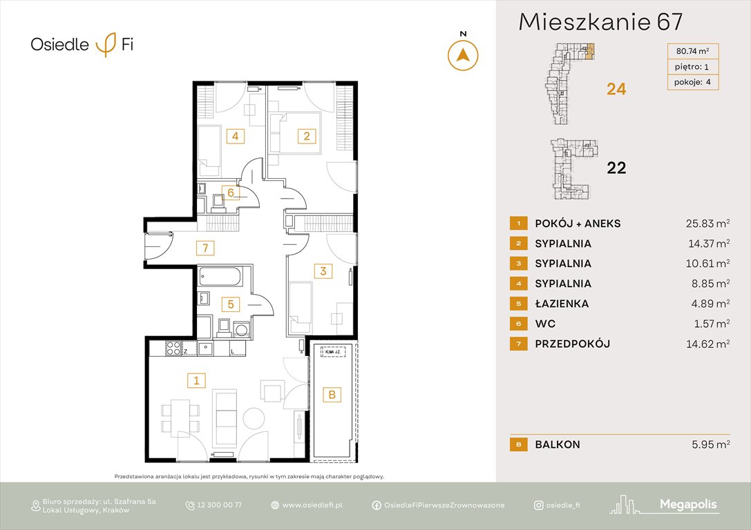 Nowe mieszkanie czteropokojowe  Osiedle FI 3 Kraków, Rzemieślnicza 22-24  81m2 Foto 1