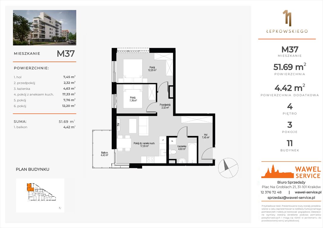 mieszkanie na sprzedaż 52m2 mieszkanie Kraków, Prądnik Czerwony, Łepkowskiego 11