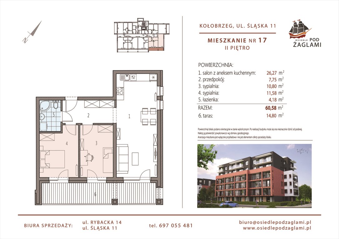 Nowe mieszkanie trzypokojowe Osiedle Pod Żaglami Kołobrzeg, Śląska 11  61m2 Foto 1