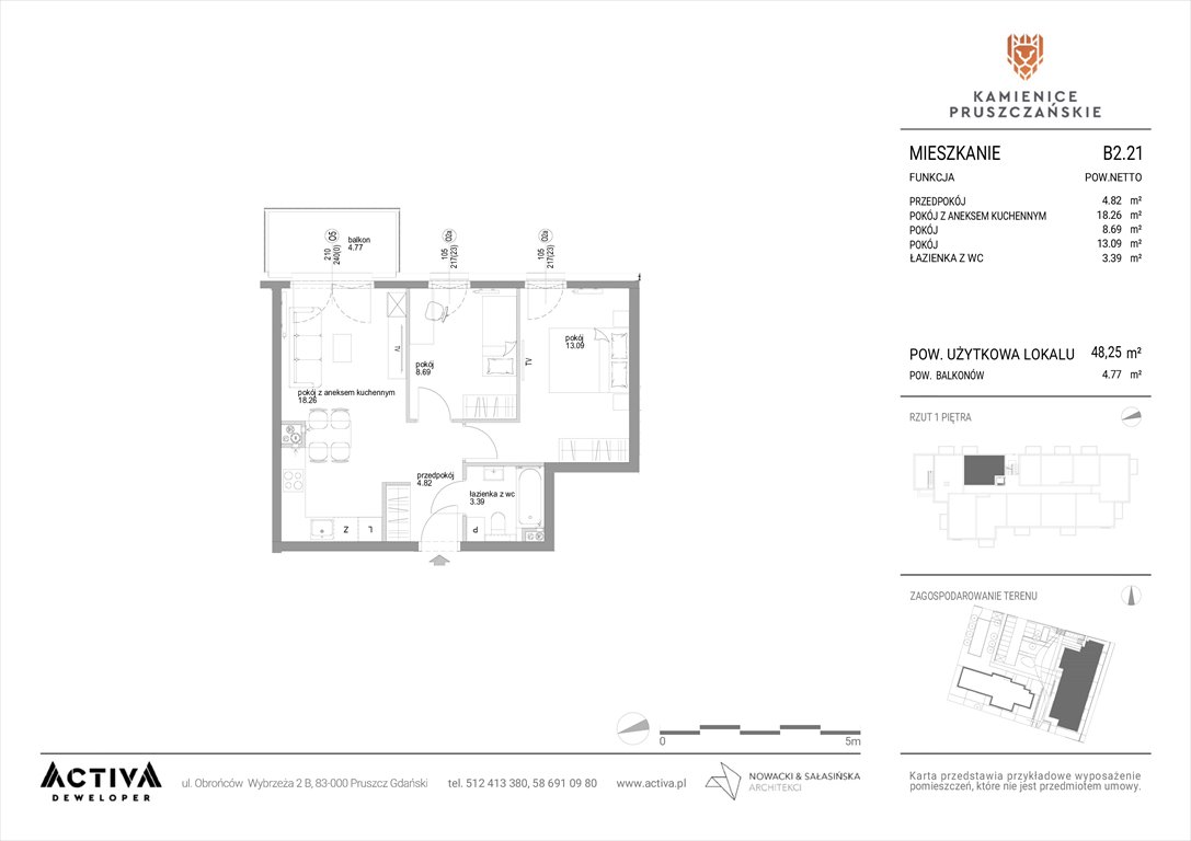 Nowe mieszkanie trzypokojowe Kamienice Pruszczańskie Pruszcz Gdański, ul. Grunwaldzka 71B, 71C  48m2 Foto 1