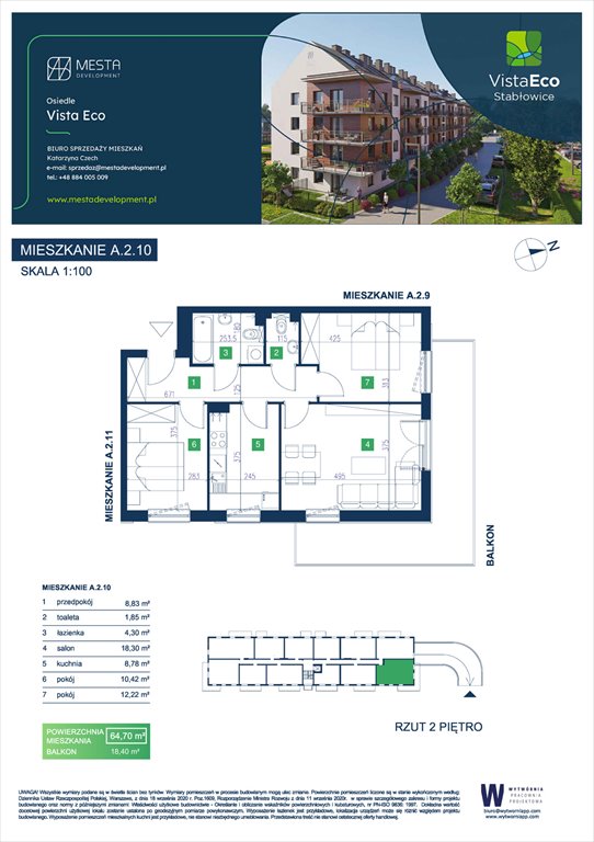 Nowe mieszkanie trzypokojowe Vista Eco budynek A Wrocław, Fabryczna, Łomnicka  65m2 Foto 1