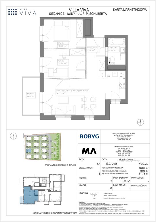 Nowe mieszkanie trzypokojowe VILLA VIVA Wrocław, Iwiny, ul. Franza Petera Schuberta  57m2 Foto 1