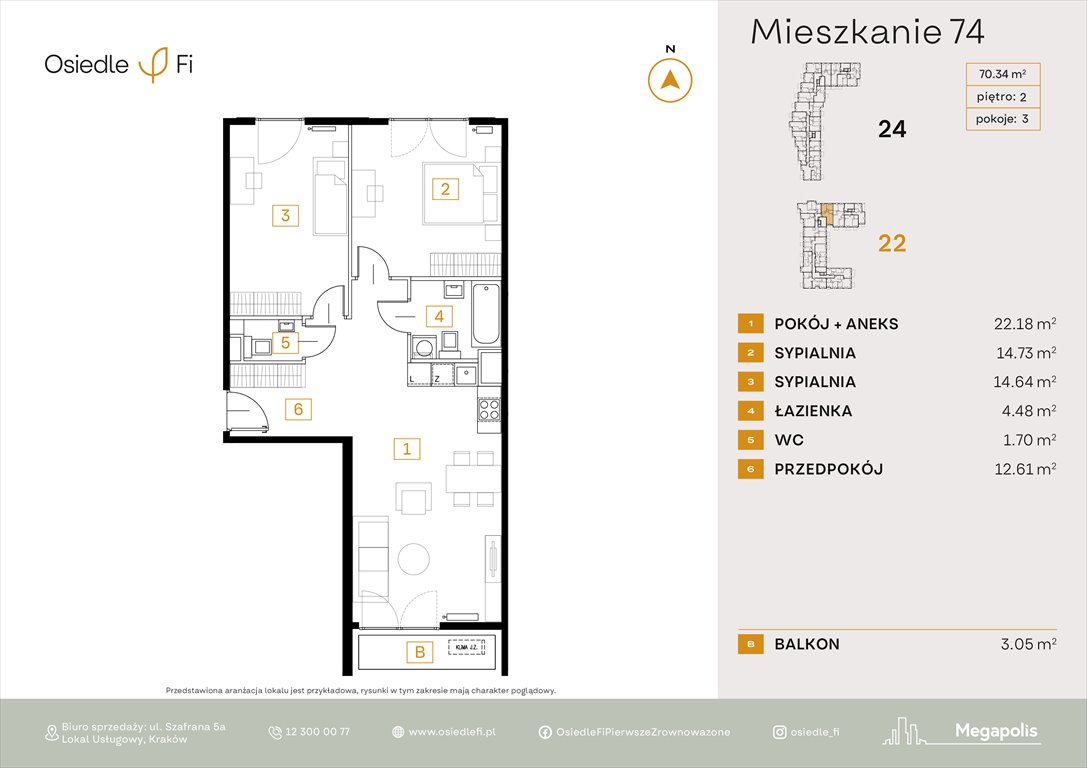 Nowe mieszkanie trzypokojowe Osiedle FI 3 Kraków, Rzemieślnicza 22-24  70m2 Foto 1