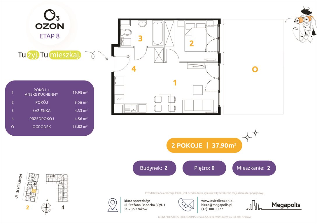 Nowe mieszkanie dwupokojowe Osiedle Ozon etap 8 Kraków, Prądnik Biały, Schillinga 2-4  38m2 Foto 1