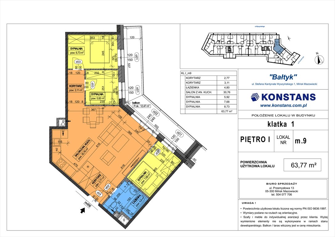 Nowe mieszkanie czteropokojowe  Bałtyk Mińsk Mazowiecki, Wyszyńskiego 1  64m2 Foto 1