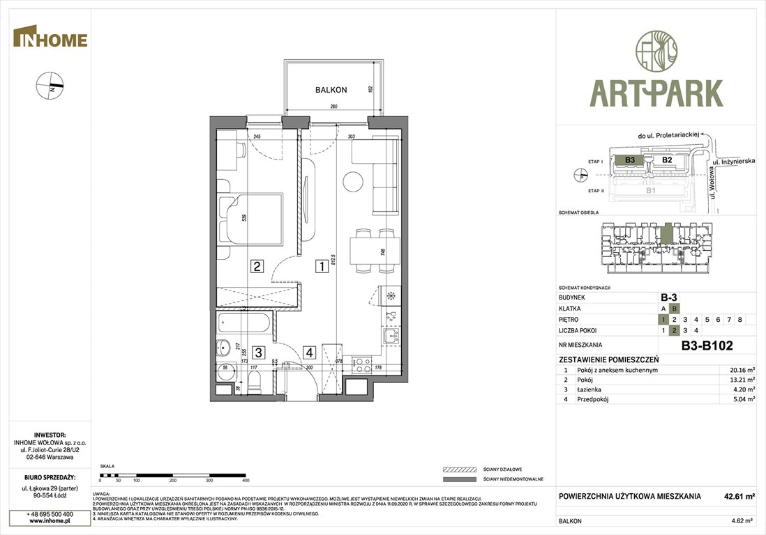 Nowe mieszkanie dwupokojowe ArtPark Łódź, Polesie, Wołowa 4A  43m2 Foto 1