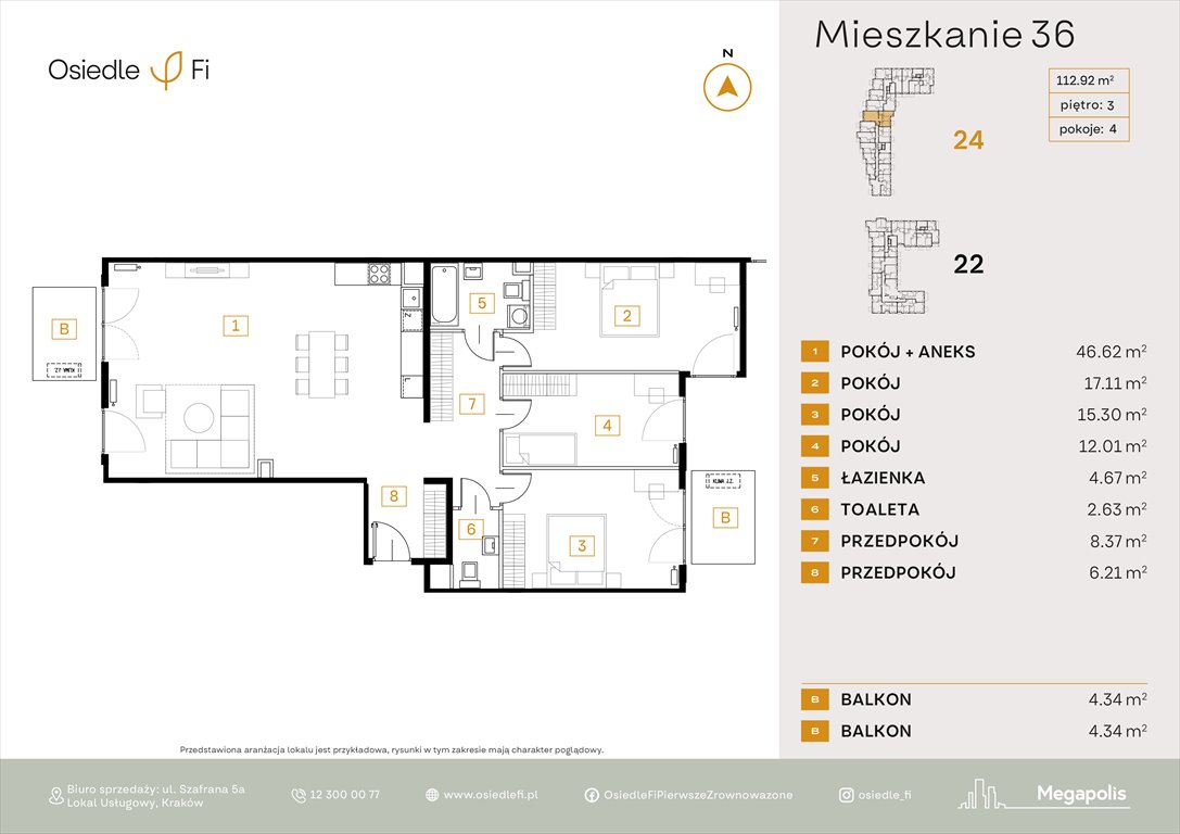 Nowe mieszkanie czteropokojowe  Osiedle FI Kraków, Rzemieślnicza 22-24  113m2 Foto 1