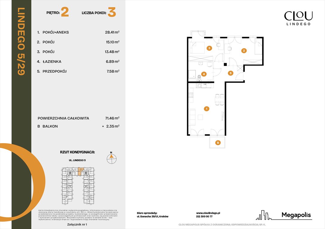 Nowe mieszkanie trzypokojowe Clou Lindego Kraków, Lindego 5  71m2 Foto 1