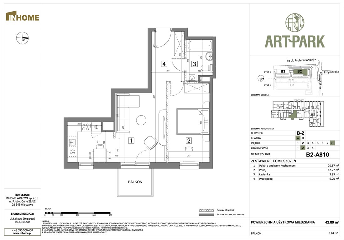 Nowe mieszkanie dwupokojowe ArtPark Łódź, Polesie, Wołowa 4A  43m2 Foto 1