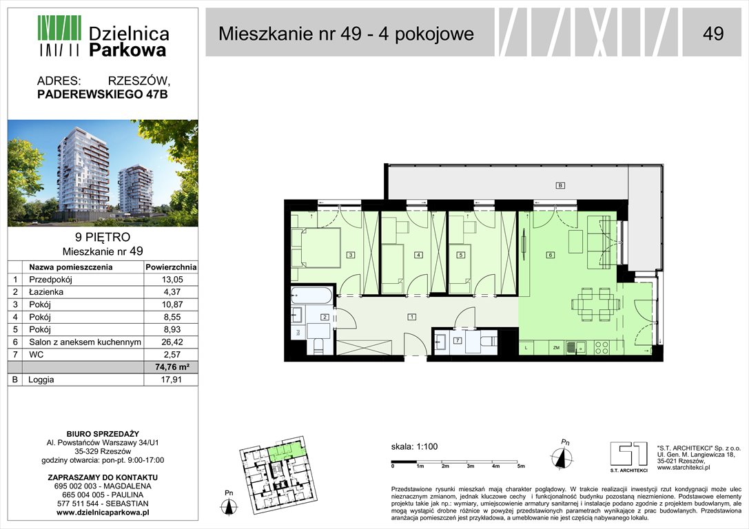 Nowe mieszkanie czteropokojowe  Dzielnica Parkowa Rzeszów, Paderewskeigo 51  75m2 Foto 1