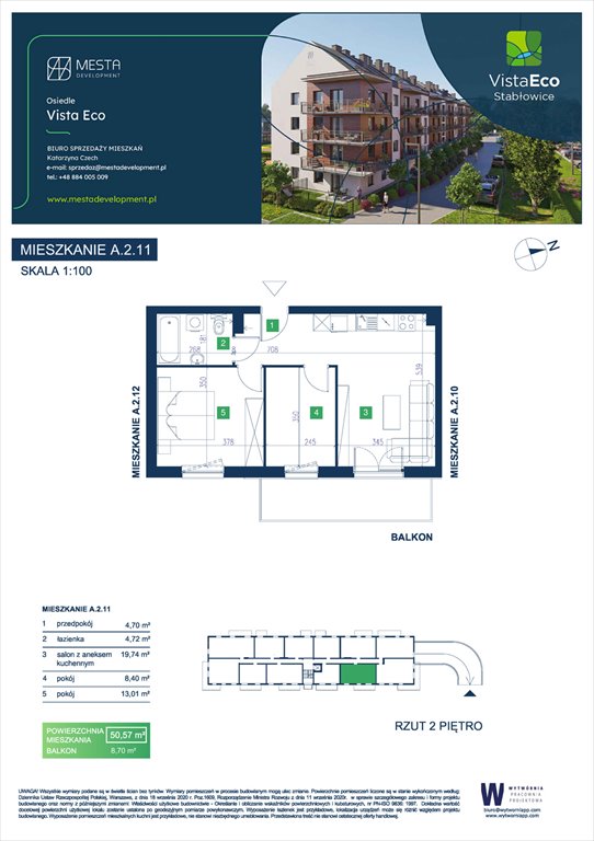 Nowe mieszkanie trzypokojowe Vista Eco  Wrocław, Fabryczna, Stabłowice, Łomnicka  50m2 Foto 1