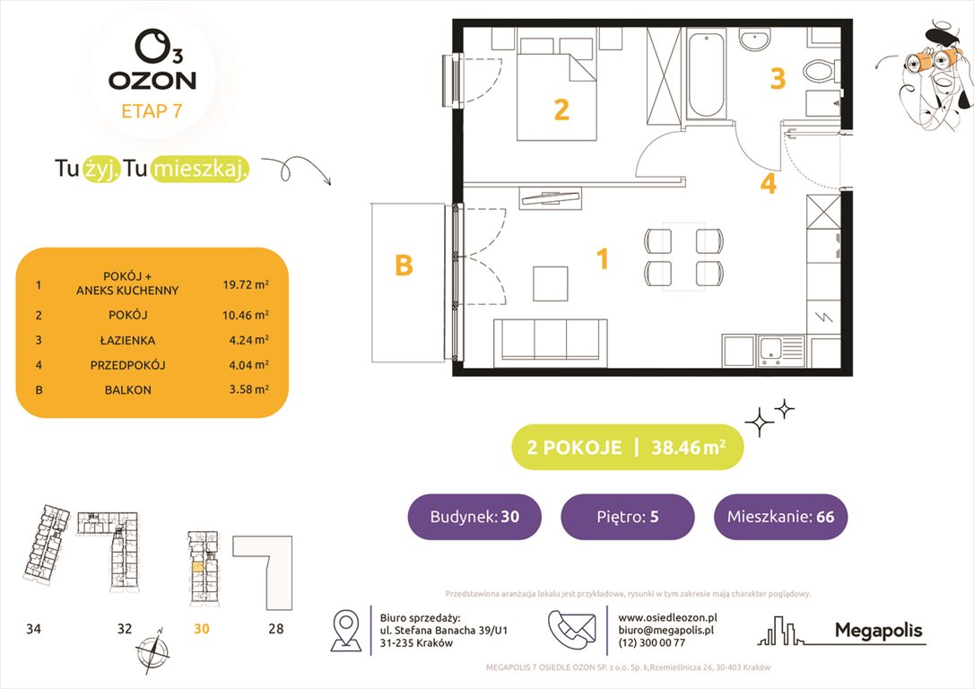 Nowe mieszkanie dwupokojowe Osiedle Ozon etap 7 Kraków, Prądnik Biały, Banacha 28-34  38m2 Foto 1
