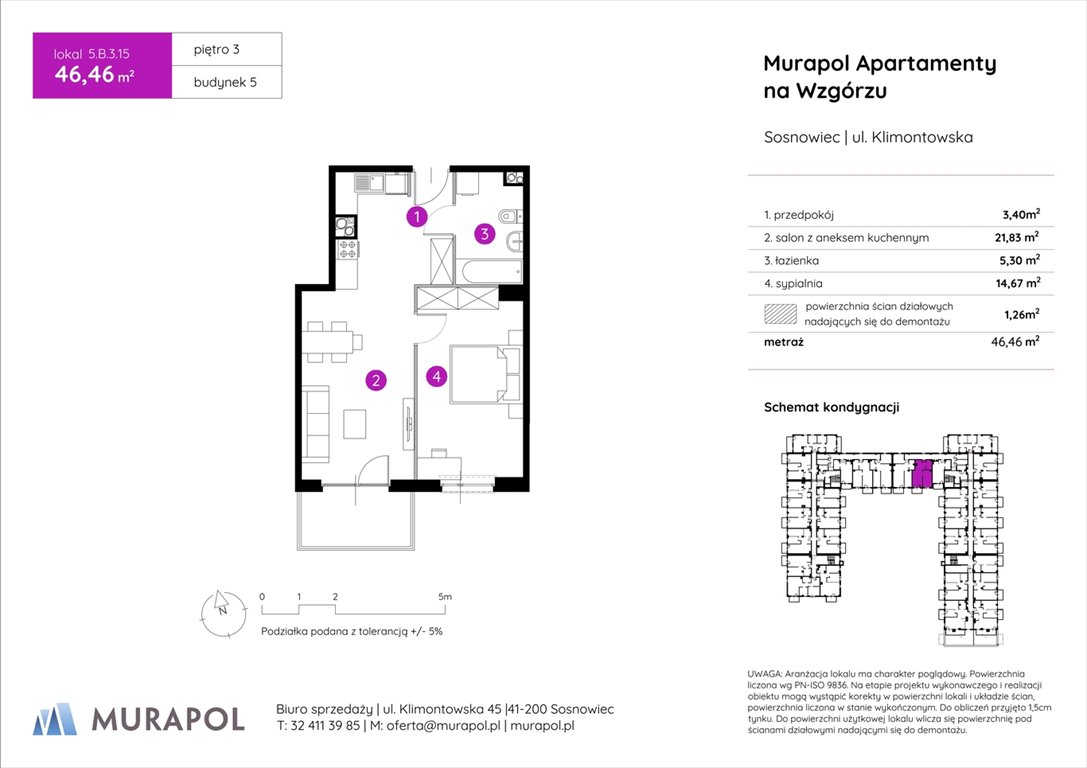 Nowe mieszkanie dwupokojowe Murapol Apartamenty na Wzgórzu Sosnowiec, ul. Klimontowska  46m2 Foto 1