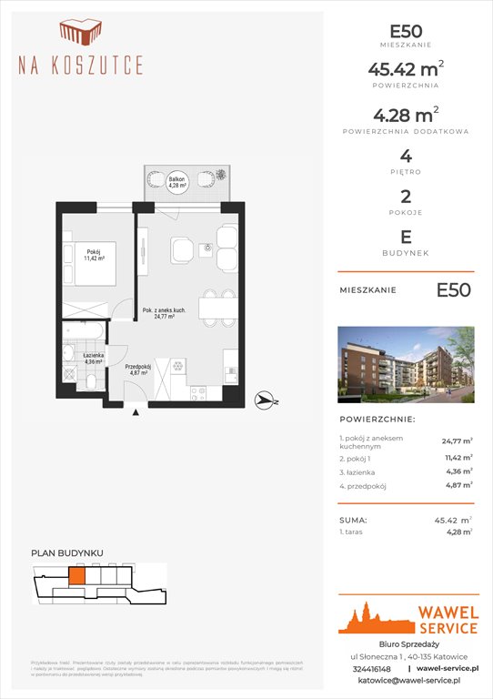 Nowe mieszkanie dwupokojowe Na Koszutce II Katowice, Słoneczna 1  45m2 Foto 1