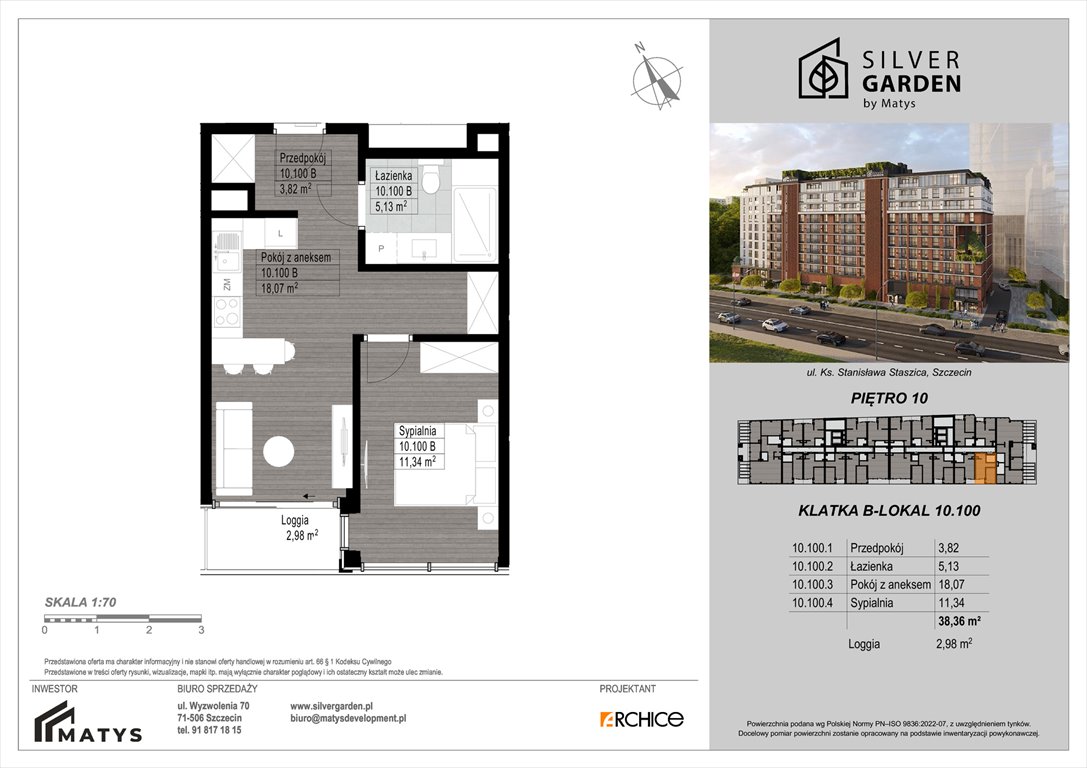 Nowe mieszkanie dwupokojowe Silver Garden Szczecin, Centrum, al. Wyzwolenia 70 / ul. Staszica 21  38m2 Foto 1