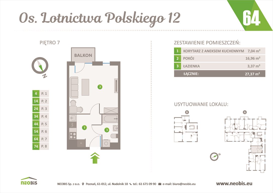 Nowa kawalerka OSIEDLE LOTNICTWA POLSKIEGO 12 W POZNANIU Poznań, Jeżyce, OS. LOTNICTWA POLSKIEGO 12  27m2 Foto 1