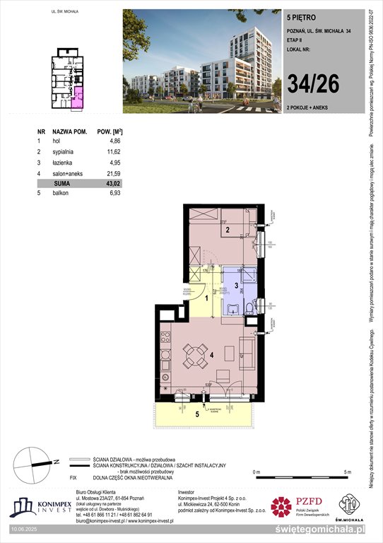 Nowe mieszkanie dwupokojowe Świętego Michała etap 2 Poznań, Komandoria, Świętego Michała 36  43m2 Foto 1