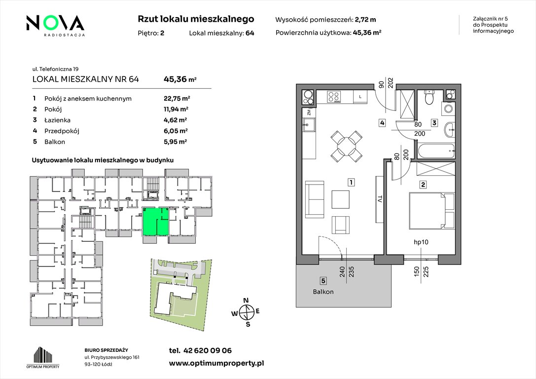 Nowe mieszkanie dwupokojowe NOVA RADIOSTACJA  Łódź, Śródmieście, ul. Telefoniczna 19  45m2 Foto 1