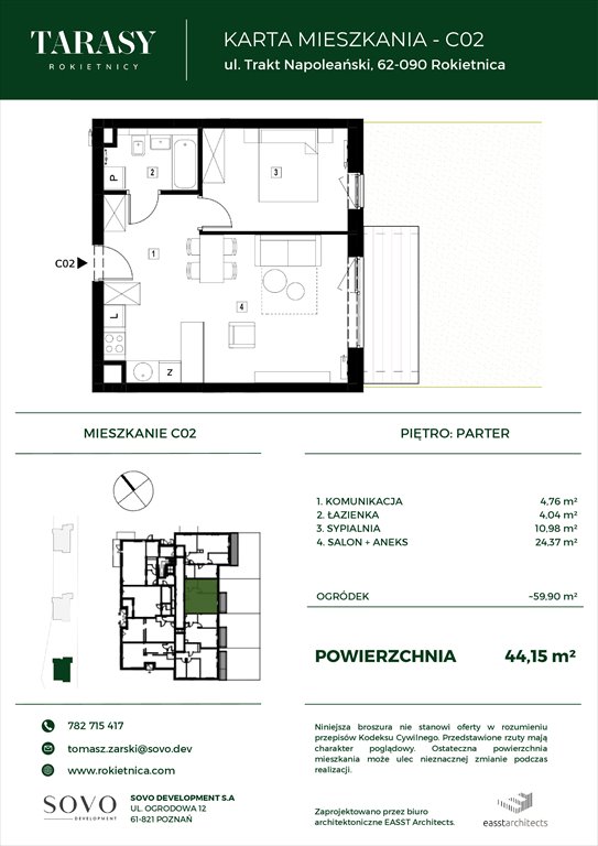 Nowe mieszkanie dwupokojowe Tarasy Rokietnicy Rokietnica, Trakt Napoleoński  44m2 Foto 1