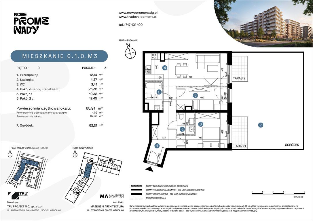 Nowe mieszkanie trzypokojowe Nowe Promenady Wrocław, Kleczków, ul. Czochralskiego/ Miłosza  66m2 Foto 1