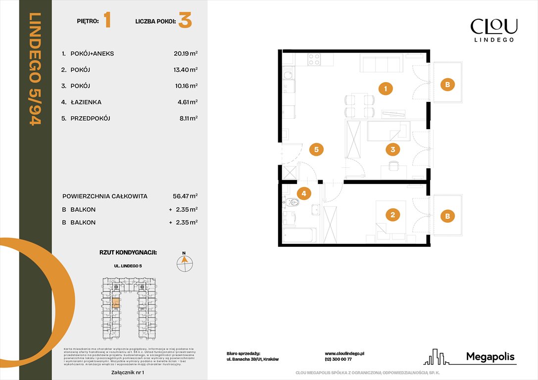 Nowe mieszkanie trzypokojowe Clou Lindego Kraków, Lindego 5  56m2 Foto 1