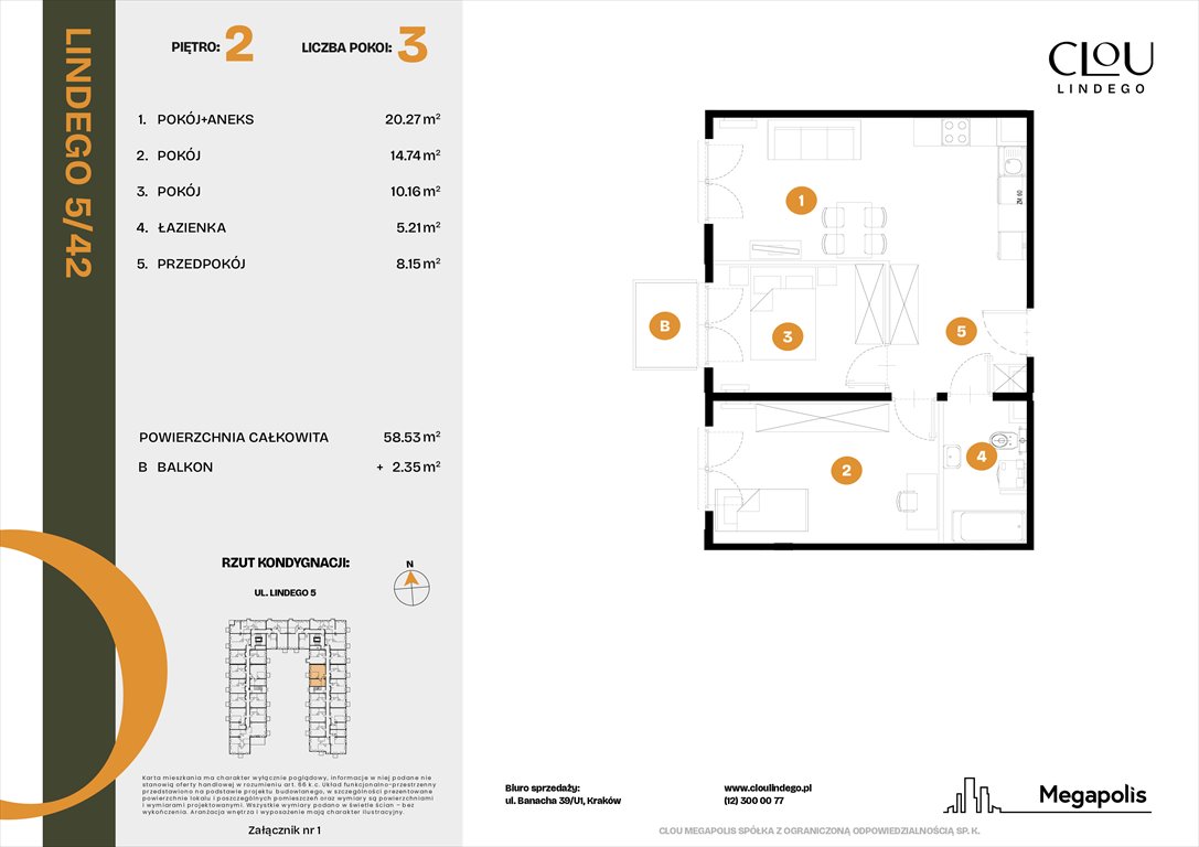 Nowe mieszkanie trzypokojowe Clou Lindego Kraków, Lindego 5  59m2 Foto 1