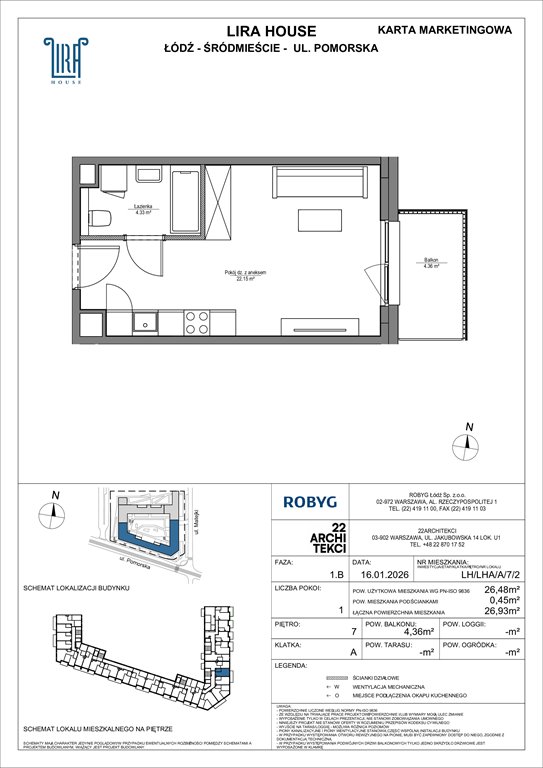 Nowa kawalerka Lira House Łódź, Pomorska 108  26m2 Foto 1