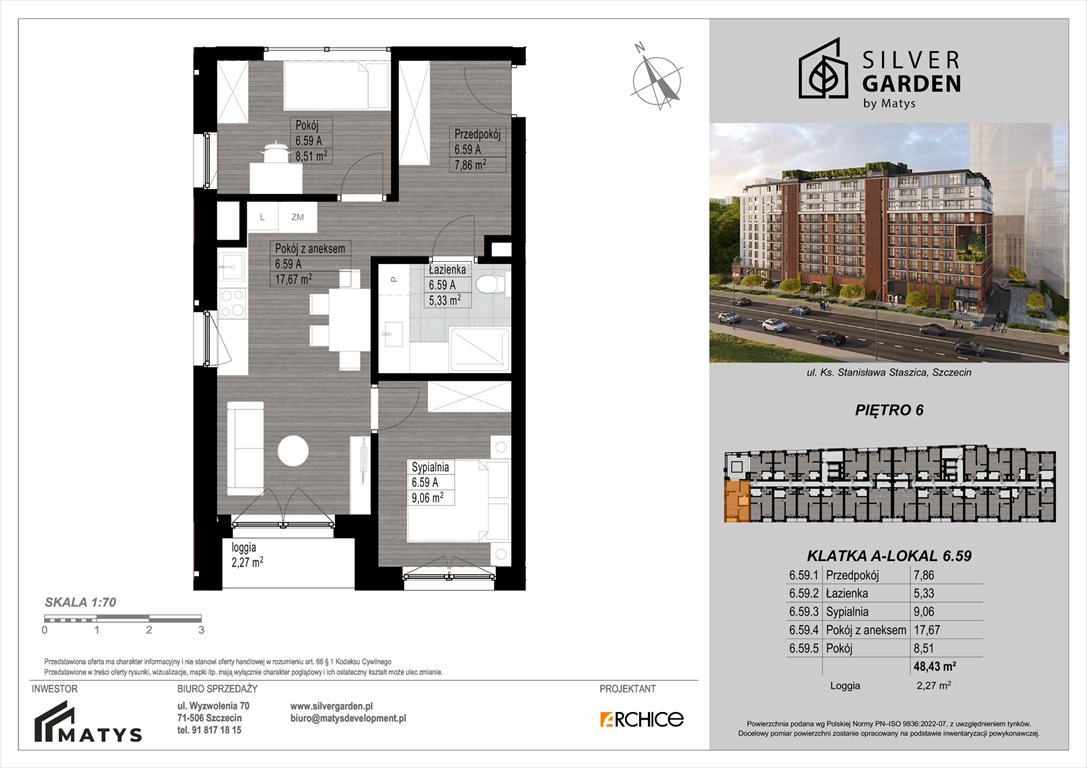 Nowe mieszkanie dwupokojowe Silver Garden Szczecin, Centrum, al. Wyzwolenia 70 / ul. Staszica 21  48m2 Foto 1