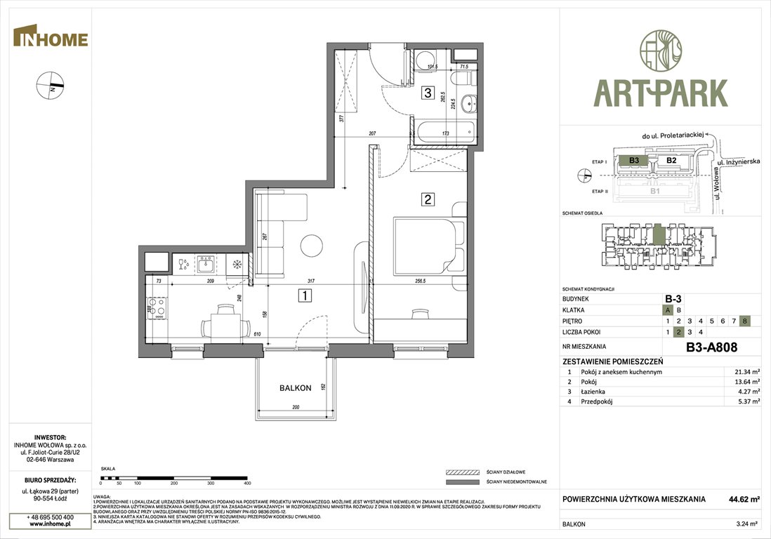 Nowe mieszkanie dwupokojowe ArtPark Łódź, Polesie, Wołowa 4A  45m2 Foto 1