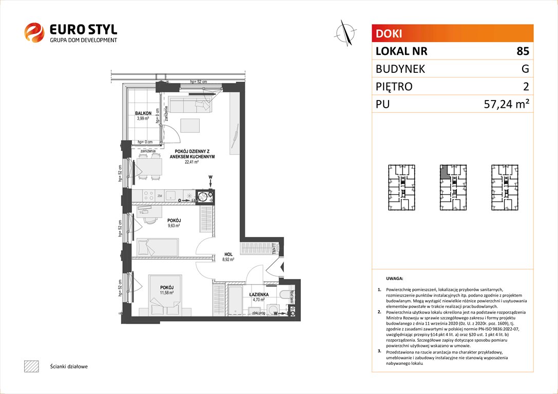 Nowe mieszkanie trzypokojowe DOKI LIVING Gdańsk, Śródmieście, ks. Jerzego Popiełuszki/Rybaki Górne  57m2 Foto 1