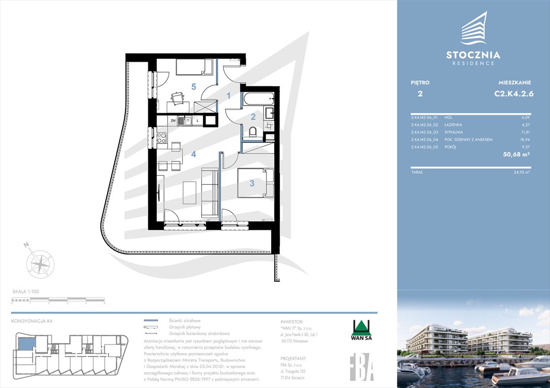 Nowe mieszkanie dwupokojowe Stocznia Residence Radziwie, ul. Popłacińska 42  51m2 Foto 1