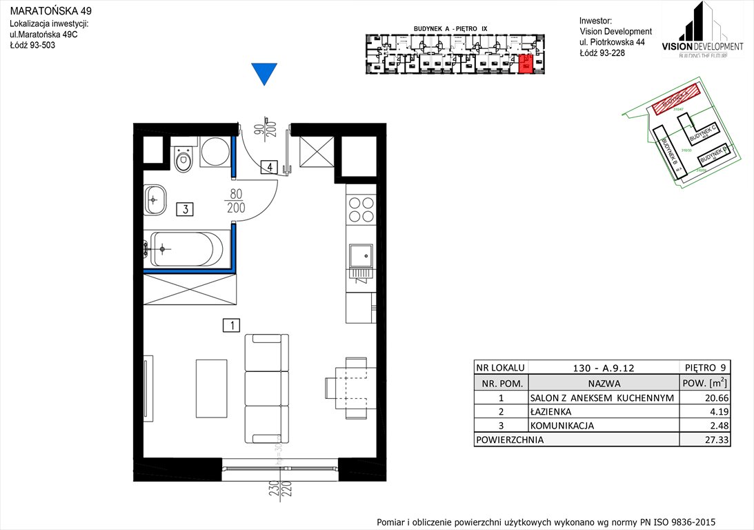 Nowa kawalerka Maratońska 49 Nowa Retkinia  Łódź, Retkinia, Maratońska 49C  27m2 Foto 1