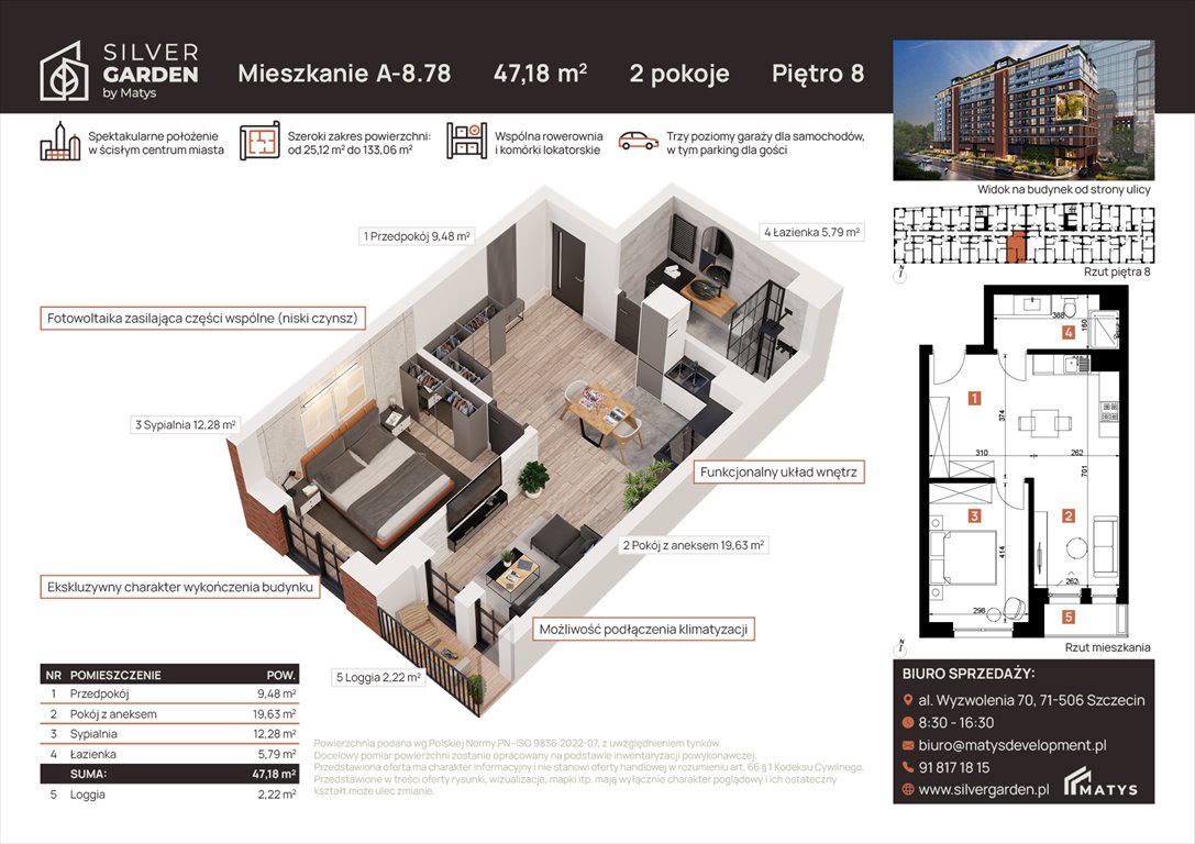 Nowe mieszkanie dwupokojowe Silver Garden Szczecin, Centrum, al. Wyzwolenia 70 / ul. Staszica 21  47m2 Foto 1