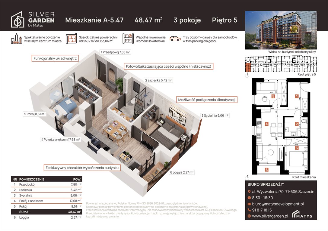 Nowe mieszkanie dwupokojowe Silver Garden Szczecin, Centrum, al. Wyzwolenia 70 / ul. Staszica 21  48m2 Foto 1