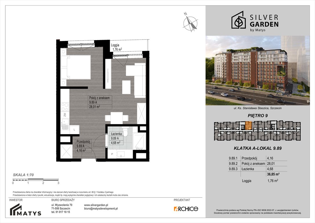 Nowa kawalerka Silver Garden Szczecin, Centrum, al. Wyzwolenia 70 / ul. Staszica 21  37m2 Foto 1