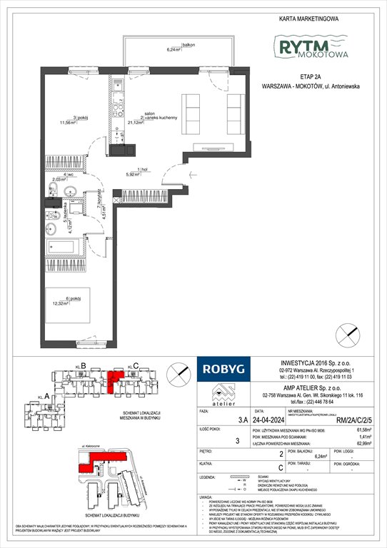 Nowe mieszkanie trzypokojowe Rytm Mokotowa Warszawa, Mokotów, Antoniewska  62m2 Foto 1