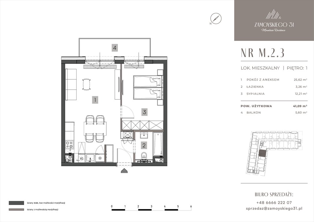 Nowe mieszkanie dwupokojowe Zamoyskiego 31 Zakopanego, Zamoyskiego 31  41m2 Foto 1