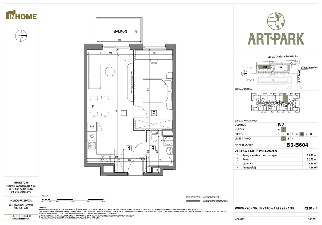Nowe mieszkanie dwupokojowe ArtPark Łódź, Polesie, Wołowa 4A  42m2 Foto 1