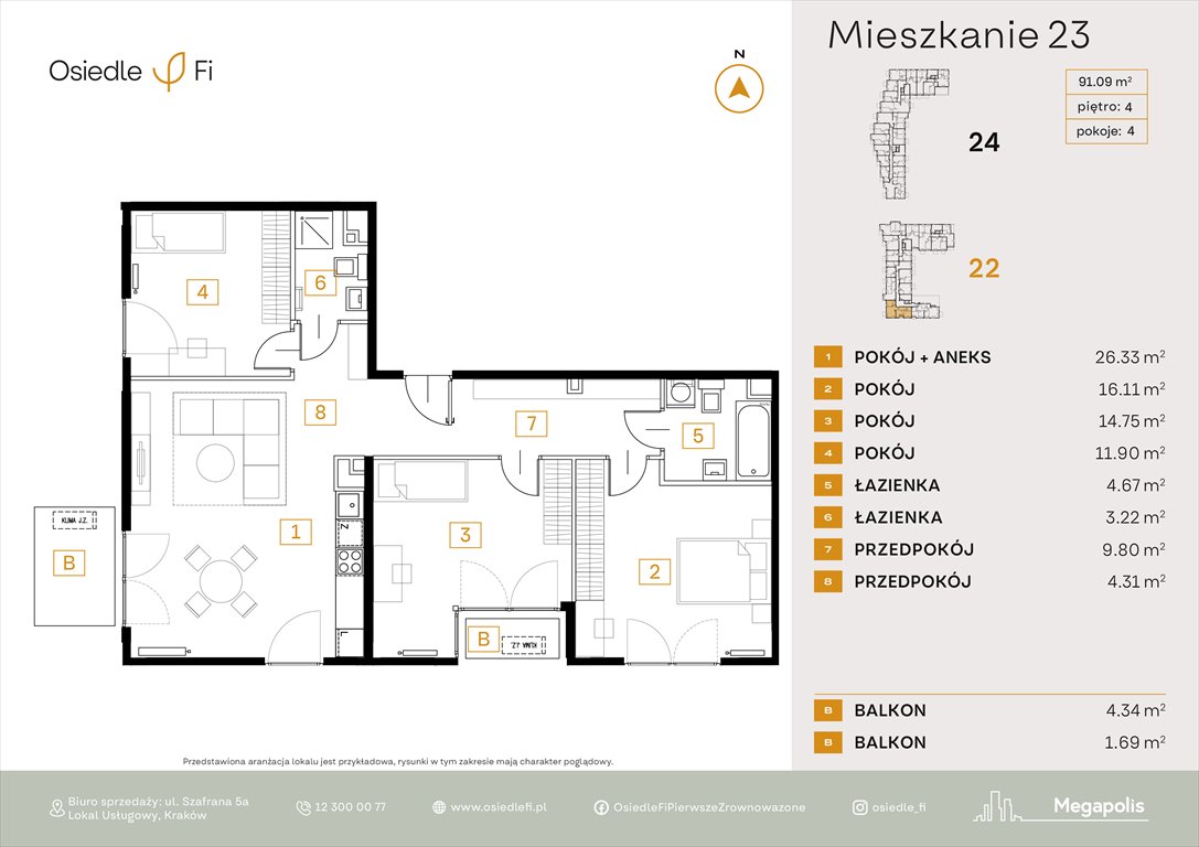 Nowe mieszkanie czteropokojowe  Osiedle FI 3 Kraków, Rzemieślnicza 22-24  91m2 Foto 1
