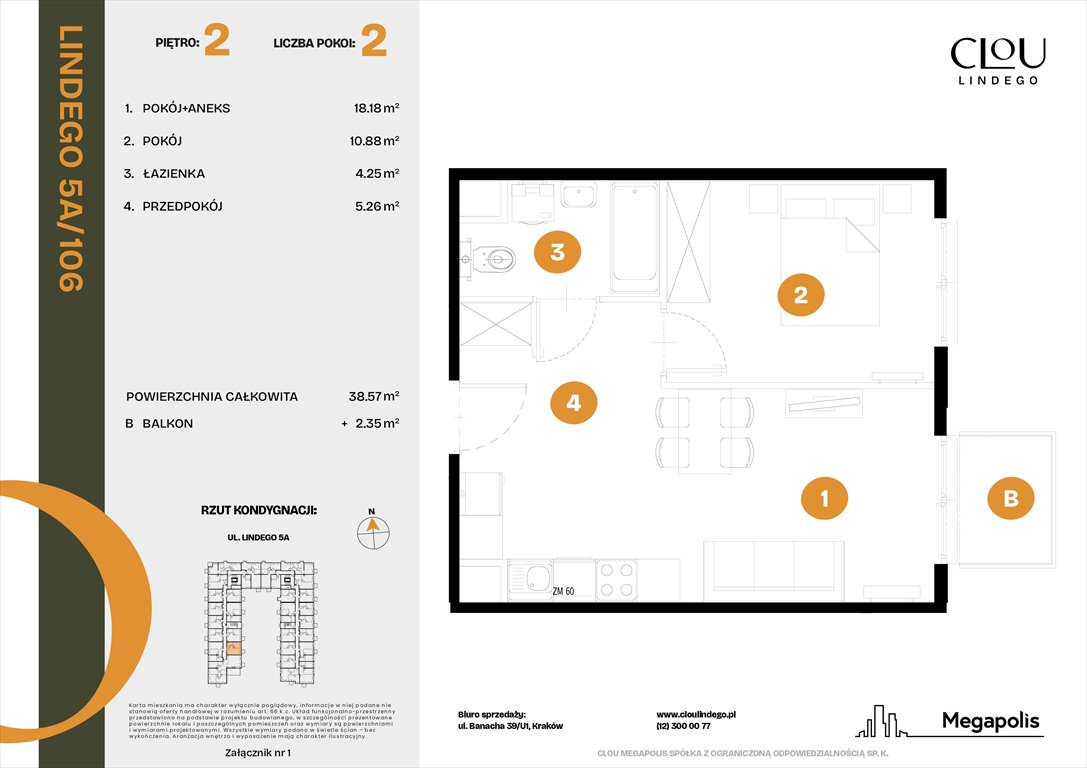 Nowe mieszkanie dwupokojowe Clou Lindego Kraków, Lindego 5a  39m2 Foto 1