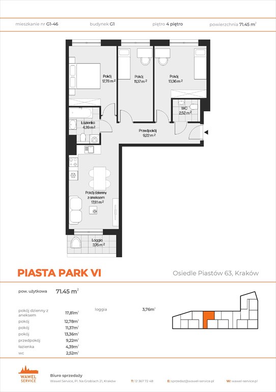 Nowe mieszkanie czteropokojowe  PIASTA PARK VI Kraków, Mistrzejowice, Osiedle Piastów 63  71m2 Foto 1