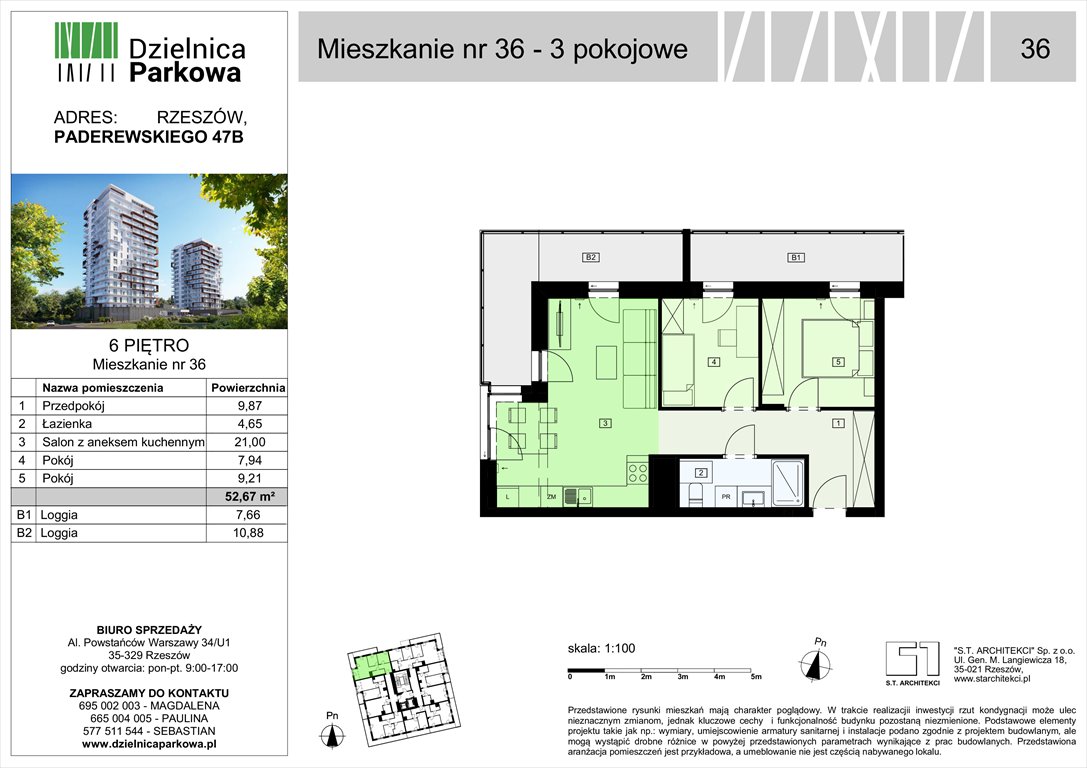 Nowe mieszkanie trzypokojowe Dzielnica Parkowa Rzeszów, Paderewskeigo 51  53m2 Foto 1