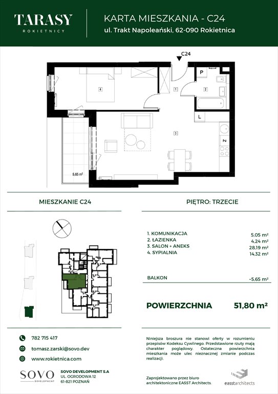 Nowe mieszkanie dwupokojowe Tarasy Rokietnicy Rokietnica, Trakt Napoleoński  52m2 Foto 1