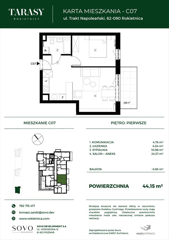 Nowe mieszkanie dwupokojowe Tarasy Rokietnicy Rokietnica, Trakt Napoleoński  41m2 Foto 1