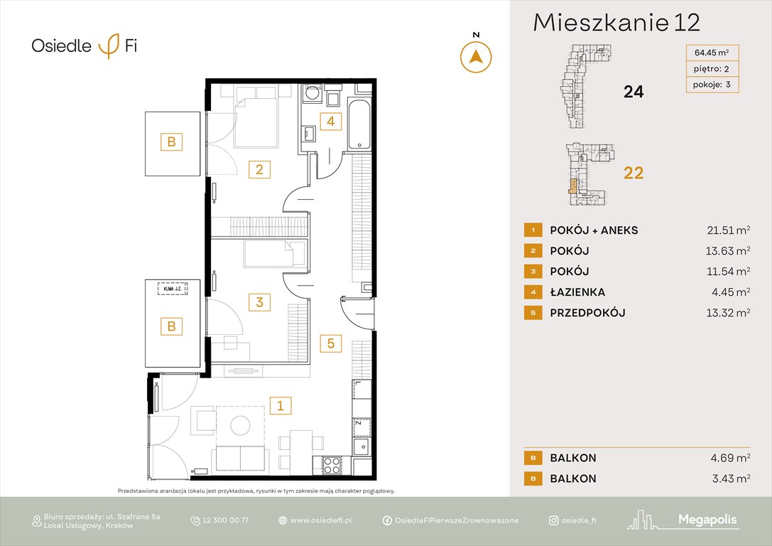 Nowe mieszkanie trzypokojowe Osiedle FI Kraków, Rzemieślnicza 22-24  64m2 Foto 1