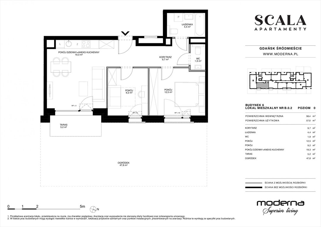 Nowe mieszkanie trzypokojowe Scala Gdańsk, ul. Łąkowa 60  58m2 Foto 1