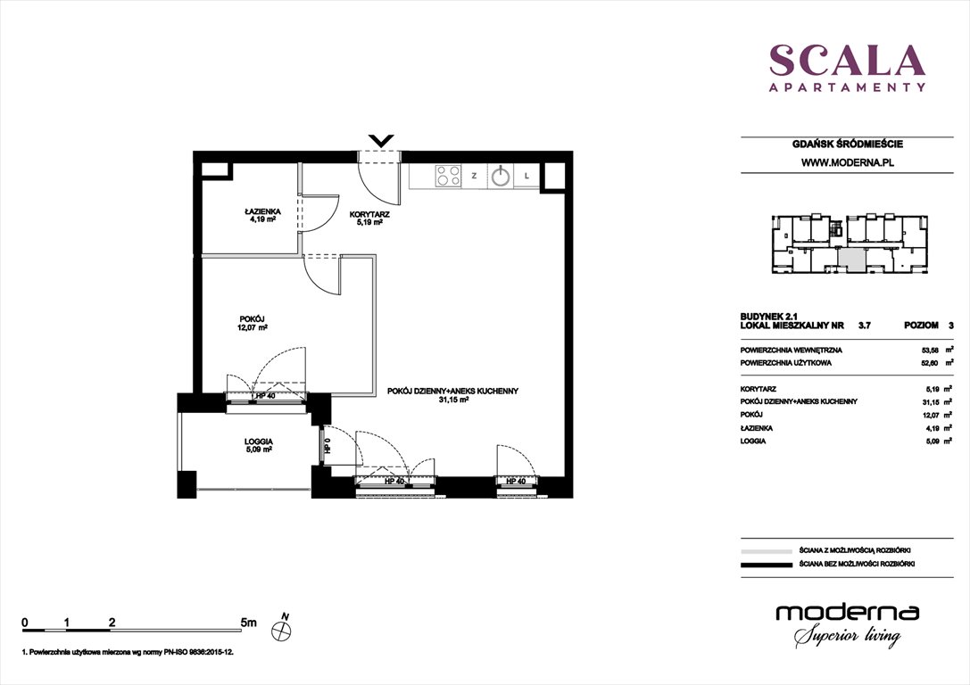 Nowe mieszkanie dwupokojowe Scala Gdańsk, ul. Łąkowa 60  54m2 Foto 1